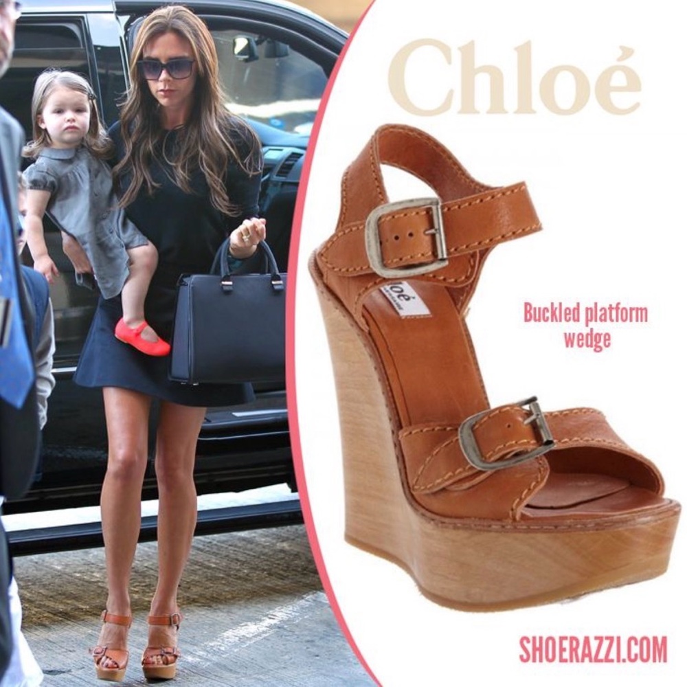 Chloe Brown Buckled Wedge Sandals